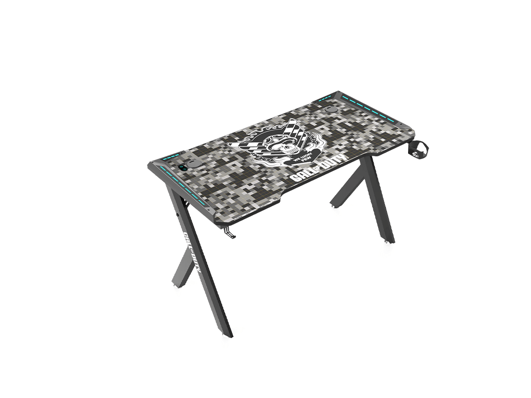 GAMEON Call Of Duty Hawksbill Series RGB Flowing Light Gaming Desk With Mouse pad, Headphone Hook & Cup Holder - Black/Grey in Qatar GAMEON Call Of Duty Hawksbill Series RGB Flowing Light Gaming Desk With Mouse pad, Headphone Hook & Cup Holder - Black/Grey in Qatar